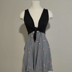 Black and White Striped Floral Dress